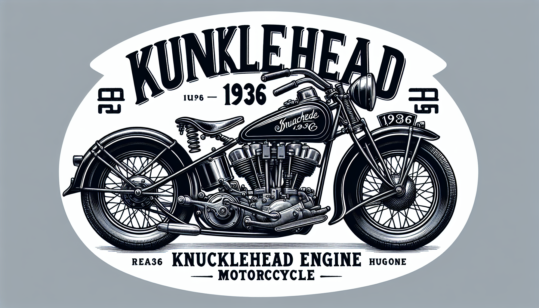 Harley-Davidson 1936 Knucklehead – Black & White Badge Motorcycle Art Print