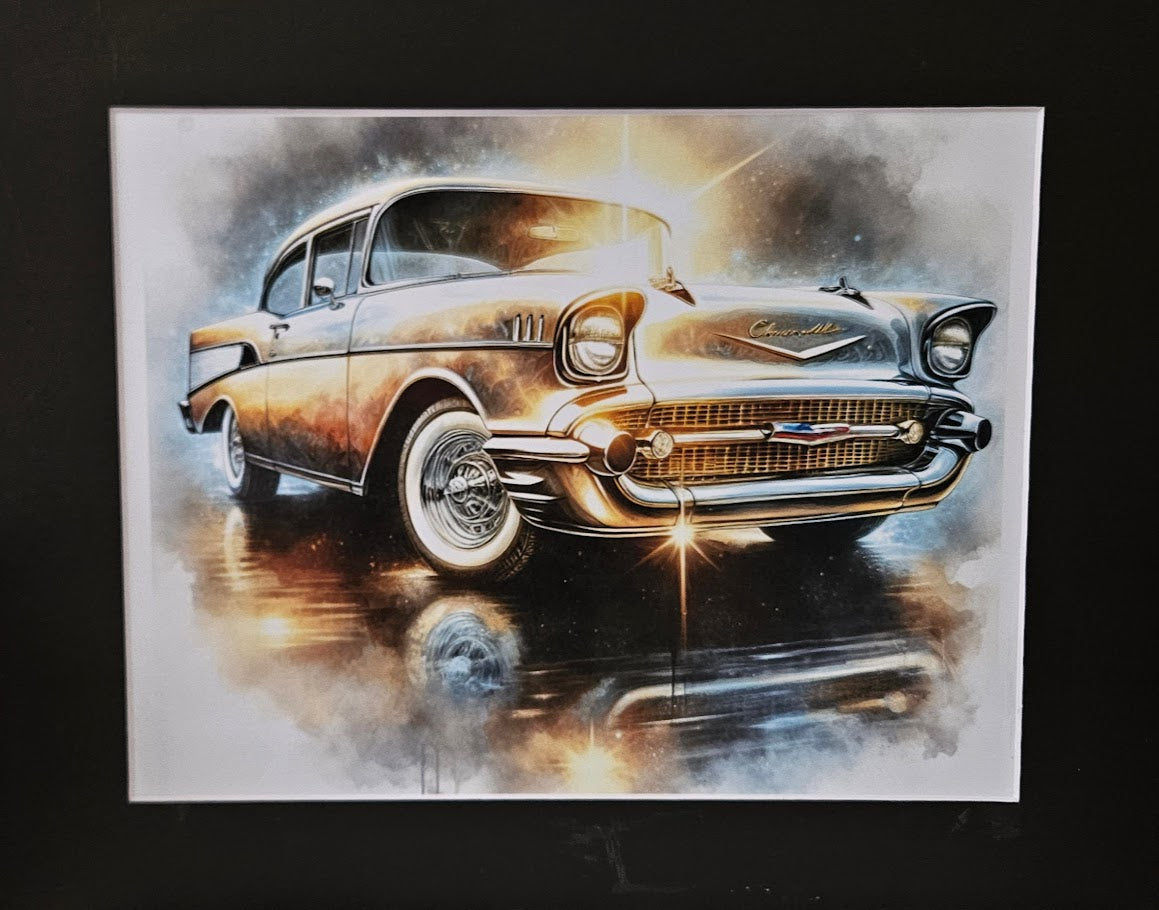'57 Chevy Bel Air — Watercolor Glow Framed Art Print