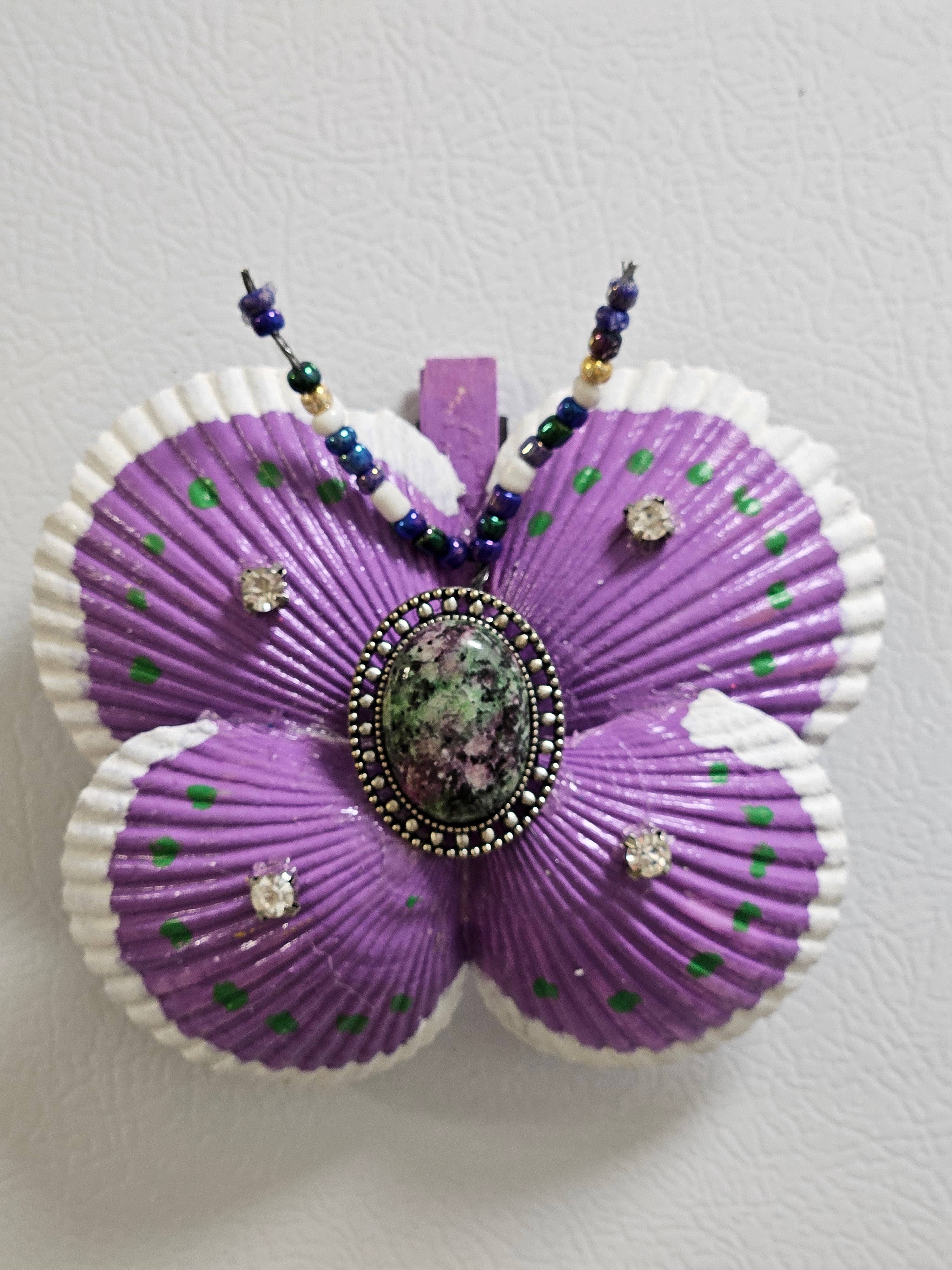 Jeweled Cameo Shell Butterfly — Handmade Seashell Art