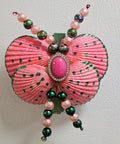 Rose & Emerald Shell Butterfly — Handmade Seashell Art