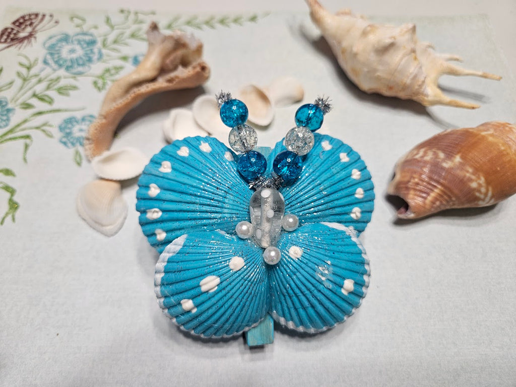 Ocean Blue Shell Butterfly — Handmade Seashell Art