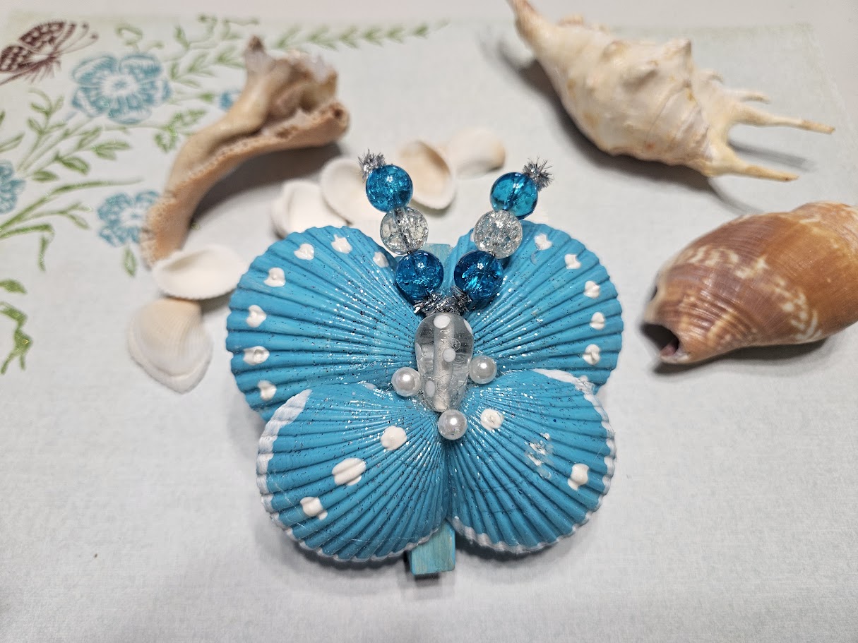 Ocean Blue Shell Butterfly — Handmade Seashell Art