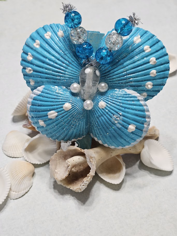 Ocean Blue Shell Butterfly — Handmade Seashell Art