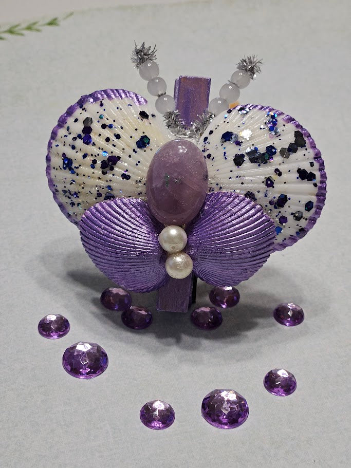 Amethyst Shell Butterfly — Handmade Seashell Art