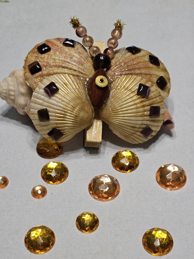 Royal Gold Shell Butterfly — Handmade Seashell Art