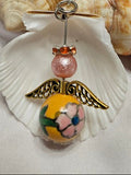 Angel Keyring – Yellow Floral & Pink Pearl Bead