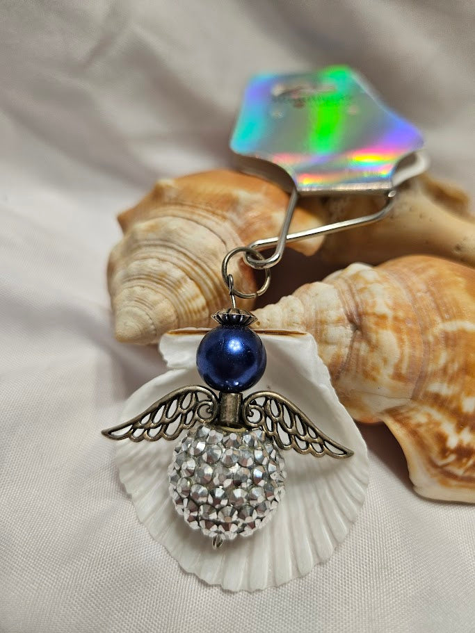 Angel Keyring – Crystal Rhinestone & Navy Pearl
