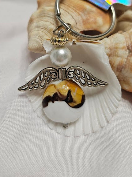 Angel Keyring – Tortoiseshell & White Pearl