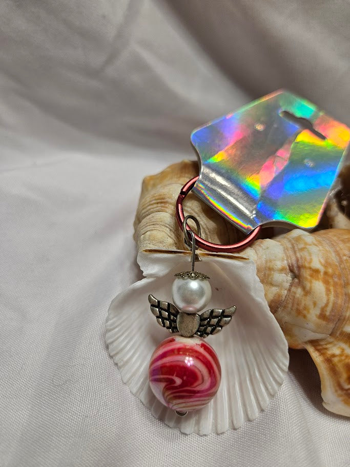 Angel Keyring – Pink Swirl & White Pearl