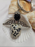 Angel Keyring – Dalmatian Jasper & Black Crystal