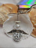 Angel Keyring – Silver Pave Crystal Ball & White Pearl