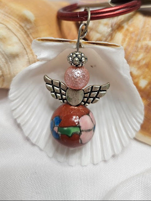 Angel Keyring – Mosaic Cloisonné & Pink Stardust Bead