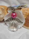 Angel Keyring – Clear Crystal Teardrop & Rose Pink Pearl