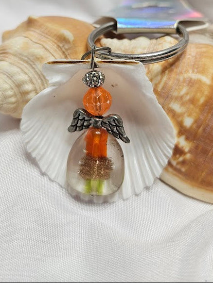 Angel Keyring – Glass Floral Teardrop & Orange Bead