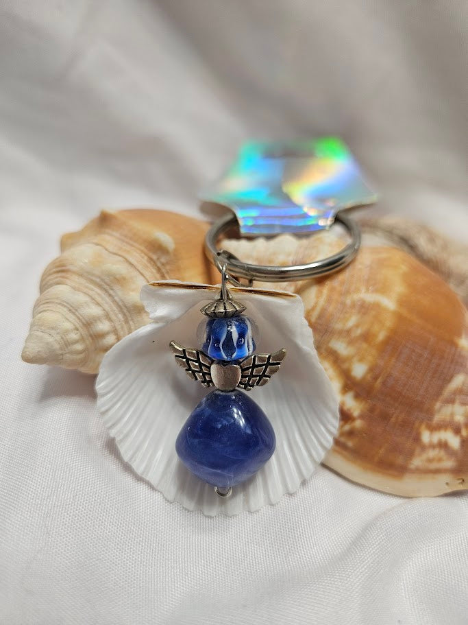 Angel Keyring – Cobalt Blue Stone & Blue Glass Bell Bead