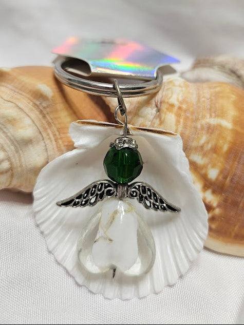 Angel Keyring – Emerald Green Faceted Glass & Filigree Wings