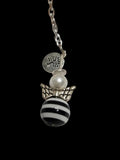 Angel Keyring – Black & White Stripe Bead, Pearl & Tree of Life Charm