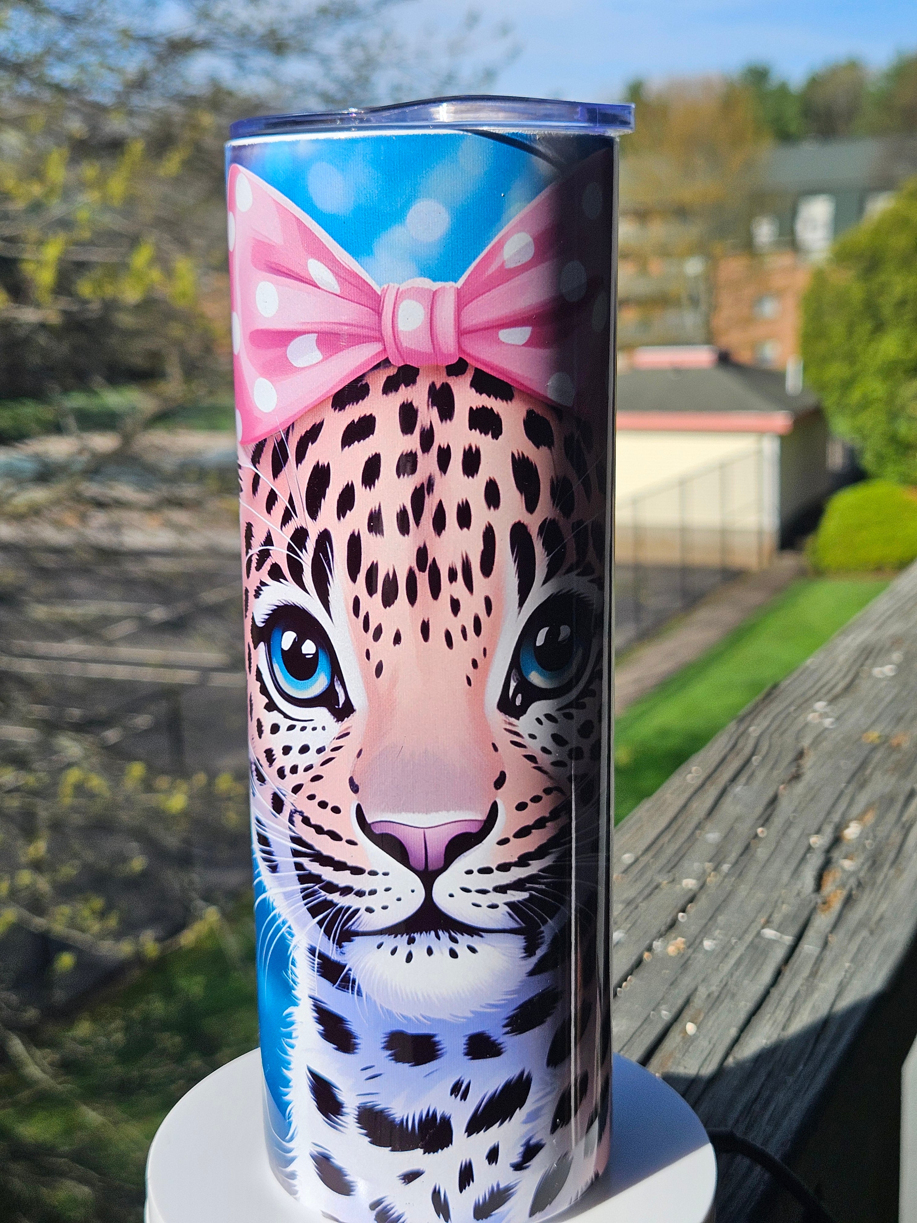 Baby Leopard Bow 20oz Tumbler — Handmade One of a Kind
