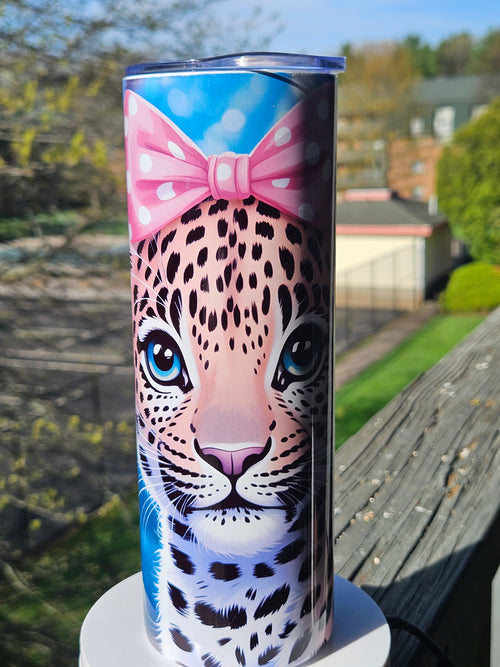 Baby Leopard Bow 20oz Tumbler — Handmade One of a Kind