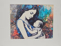 Mother & Newborn — Stained Glass Watercolor Framed Print