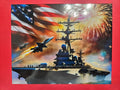American Pride — Fighter Jets, Warship & Flag Art Print — 11x14 Framed, Ready to Hang