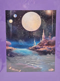 Moonlit Fantasy Castle — Cosmic Dreamscape Art Print 11x14