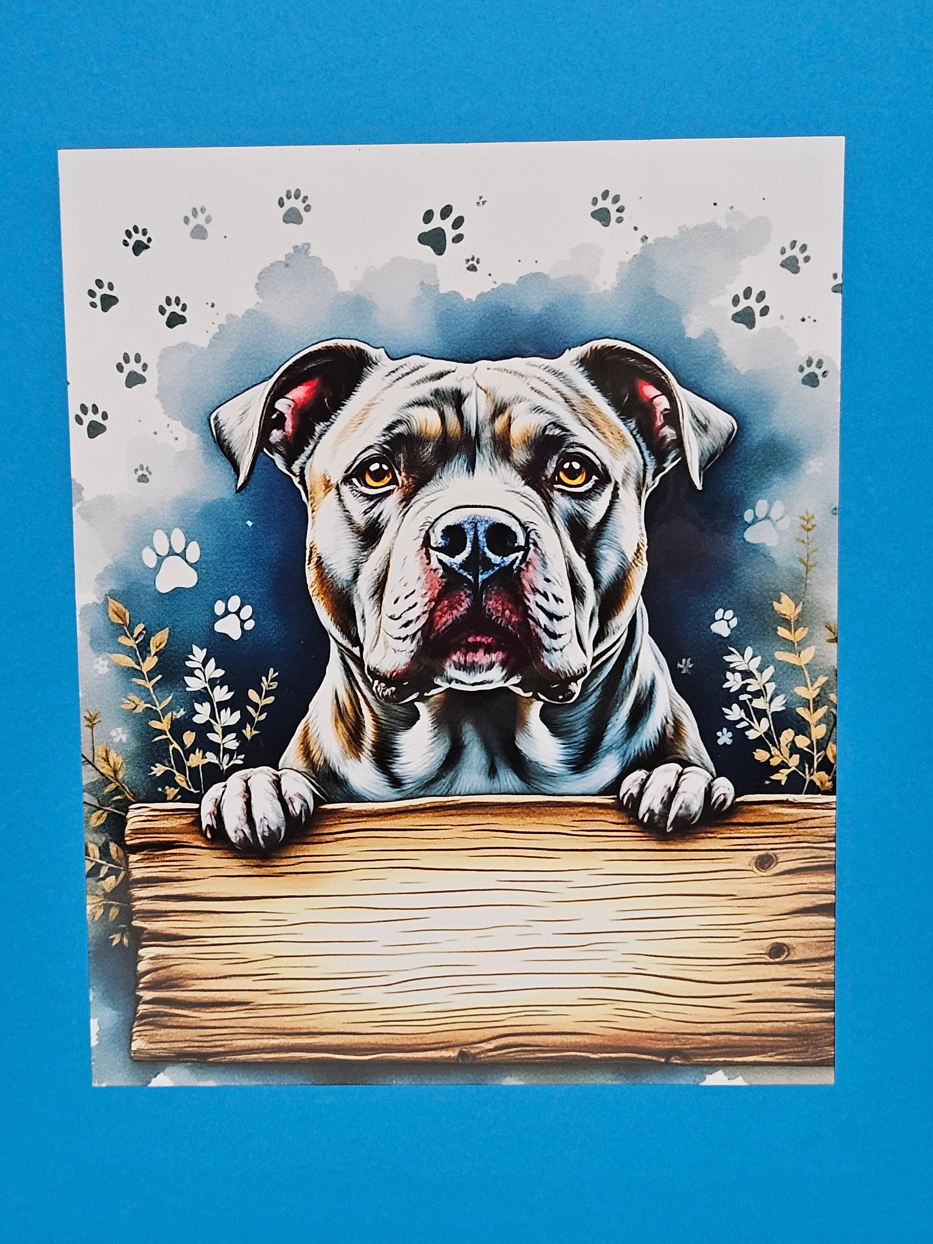 Pitbull Peeking Over the Fence — Framed Print 11x14