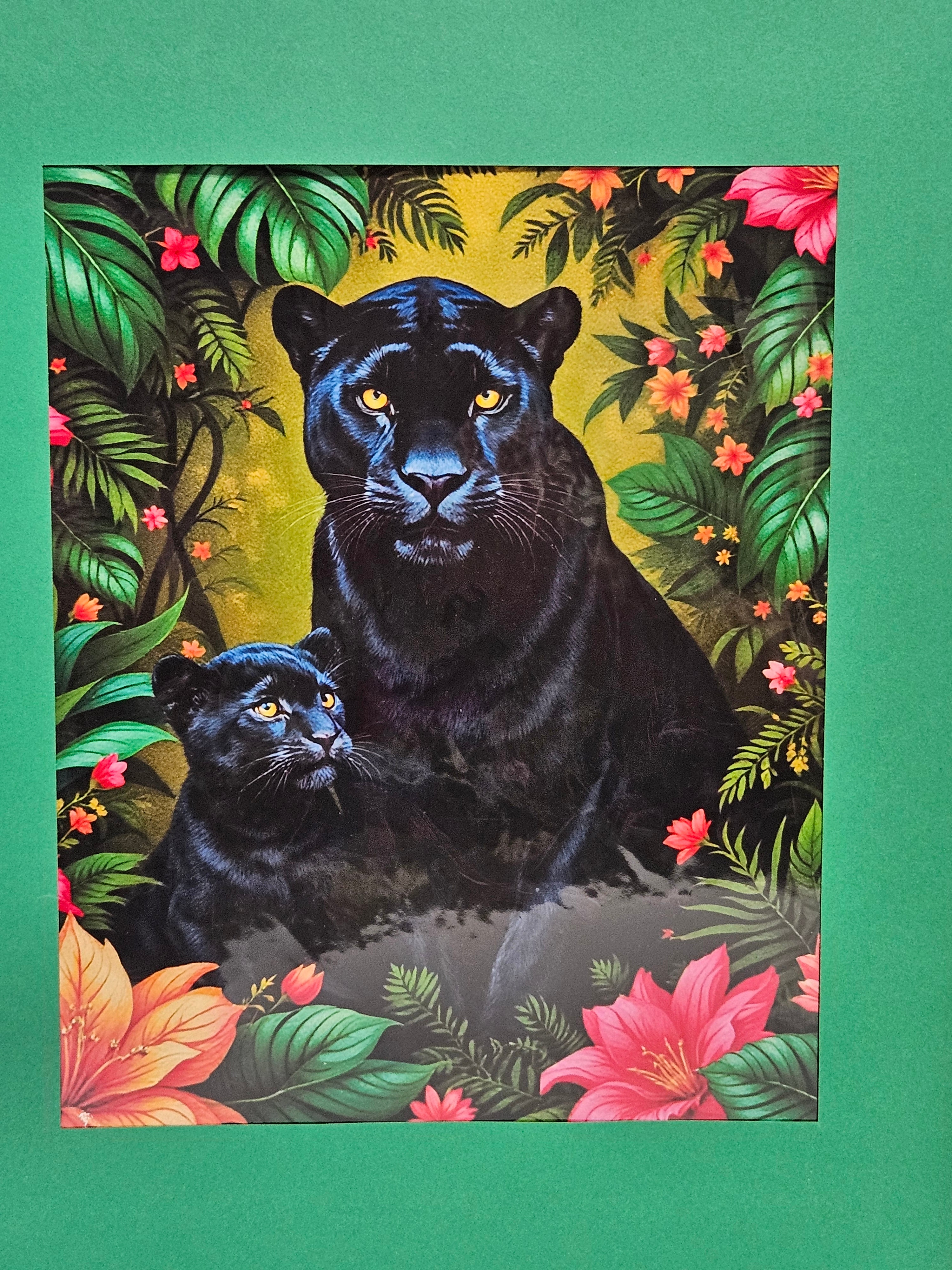 Black Panther & Cub — Tropical Jungle Framed Print 11x14
