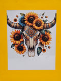 Boho Bull Skull with Sunflowers — Framed Art Print