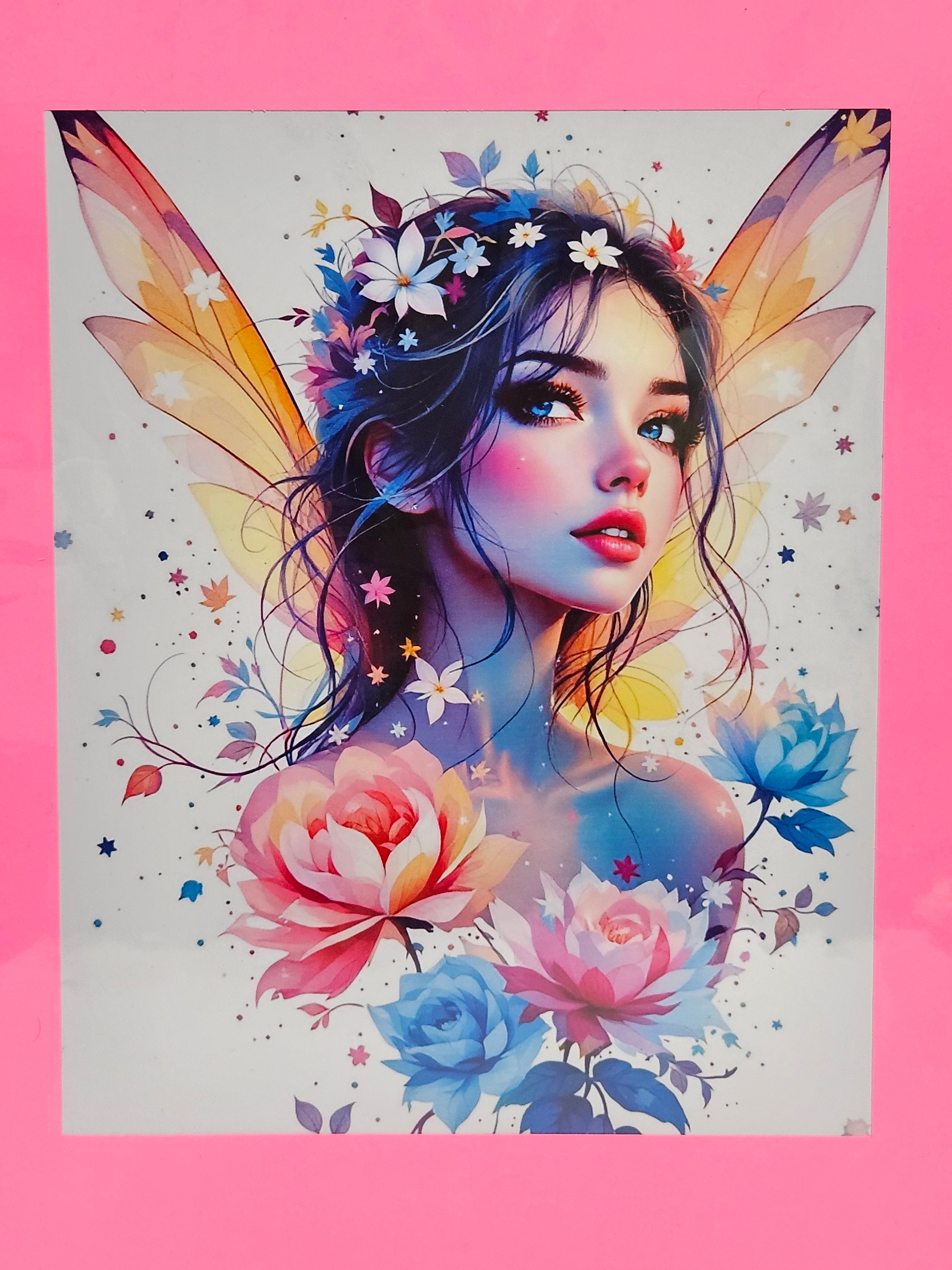 Title: Rose Fairy Portrait — Watercolor Floral Framed Print 11x14