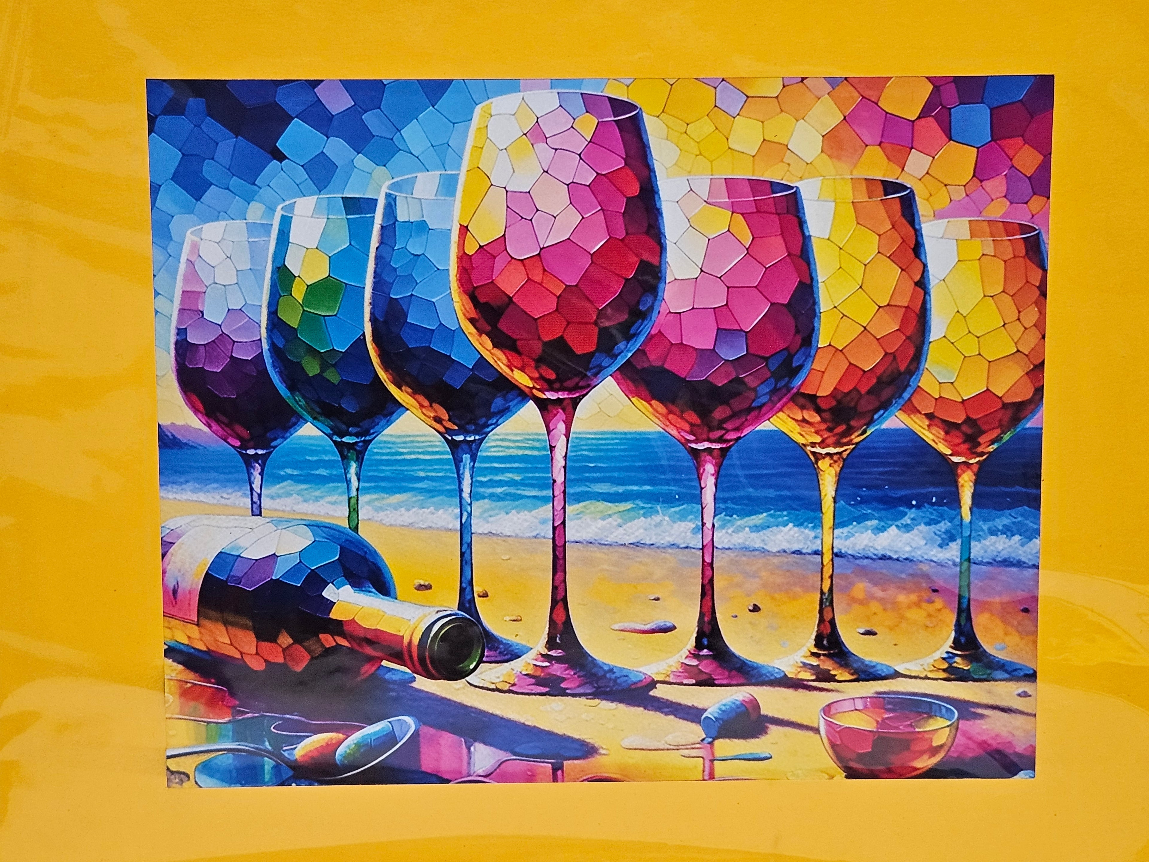 Mosiac art Print - 7 Glasses on a beach