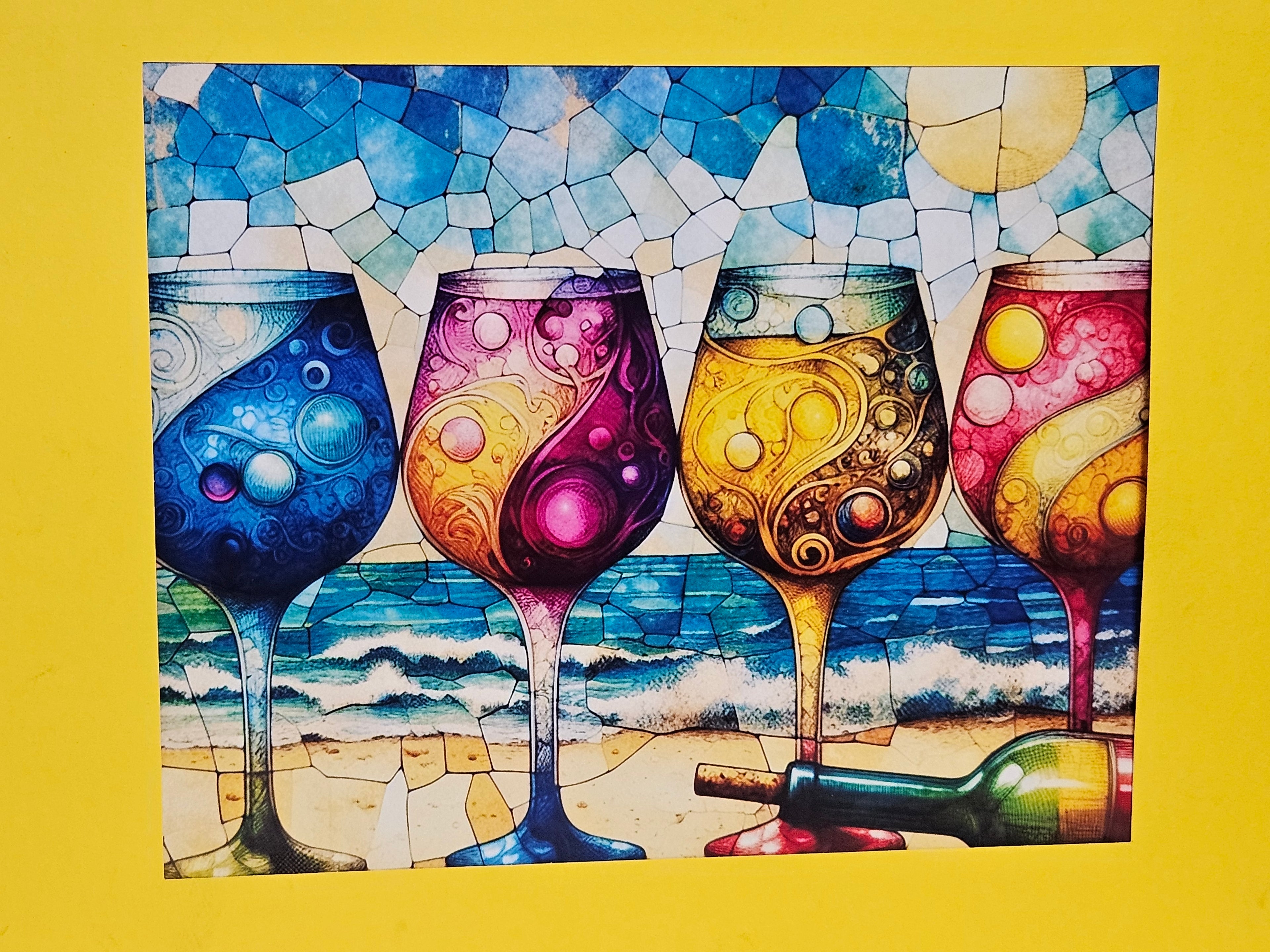 Mosiac Wine Glass Beach Print