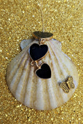 Black Hearts & Butterfly Shell Charm — Coastal Rearview Mirror Hanger