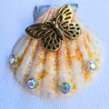 Gold Butterfly &  Rhinestone Shell Charm — Coastal Rearview Mirror Hanger
