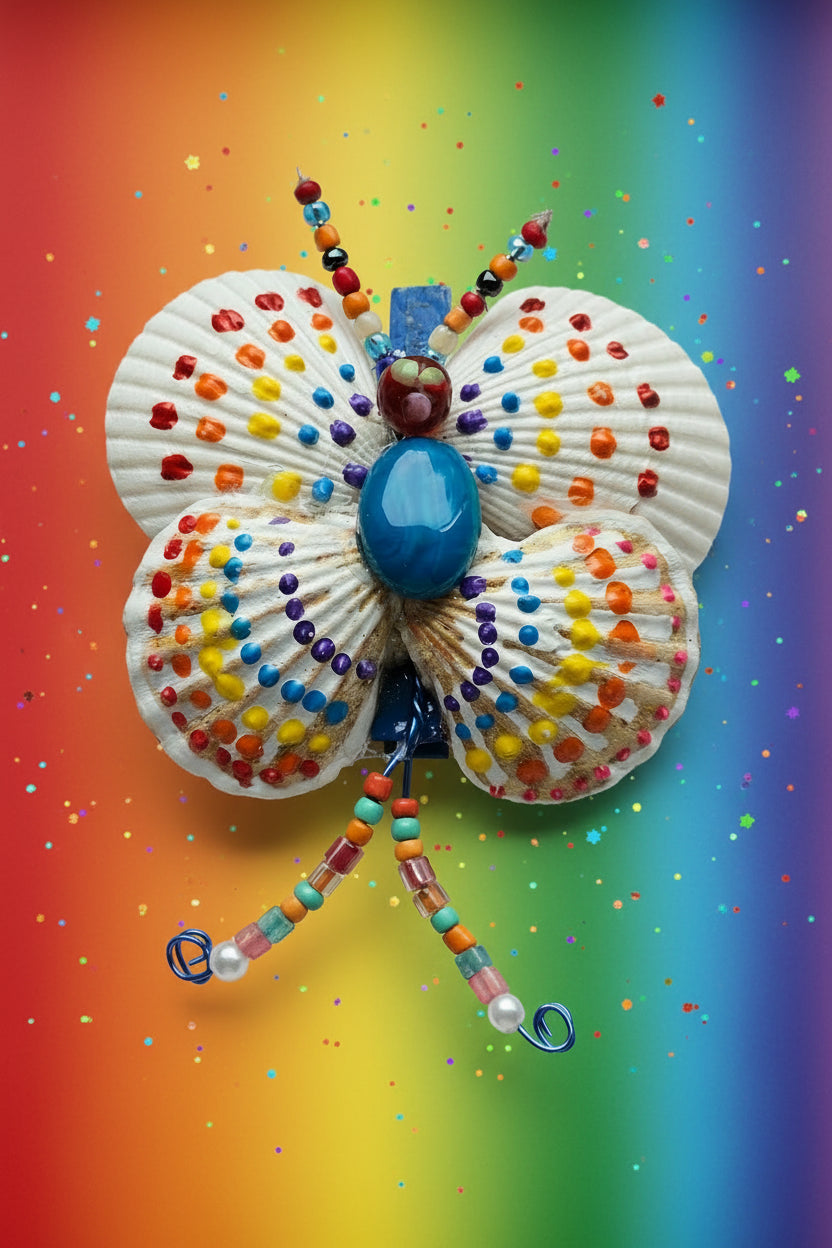 Rainbow Shell Butterfly — Handmade Seashell Art