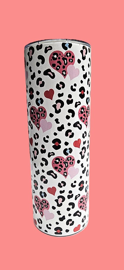 Leopard Hearts 20oz Tumbler — Handmade One of a Kind