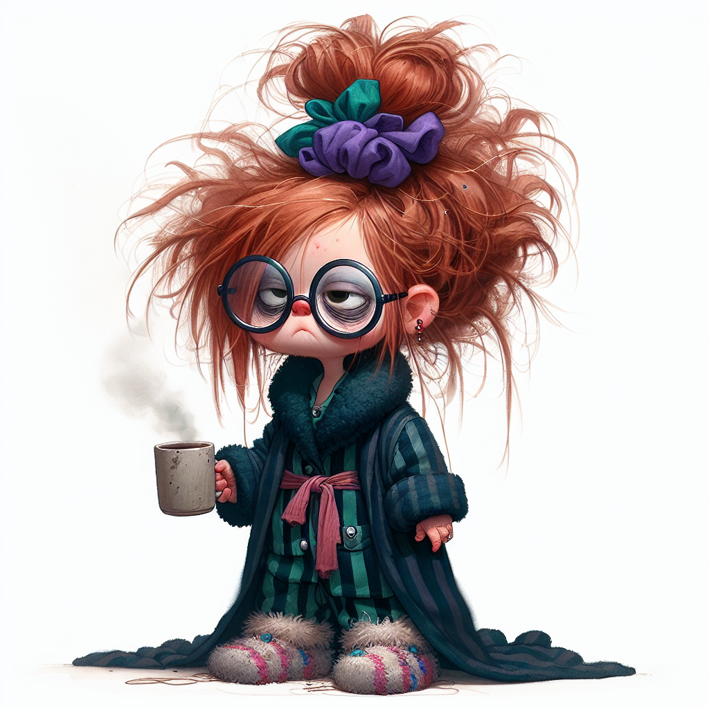 Me Before Coffee No. 3 — Red Top Morning Girl AI Art Print – Digital Download
