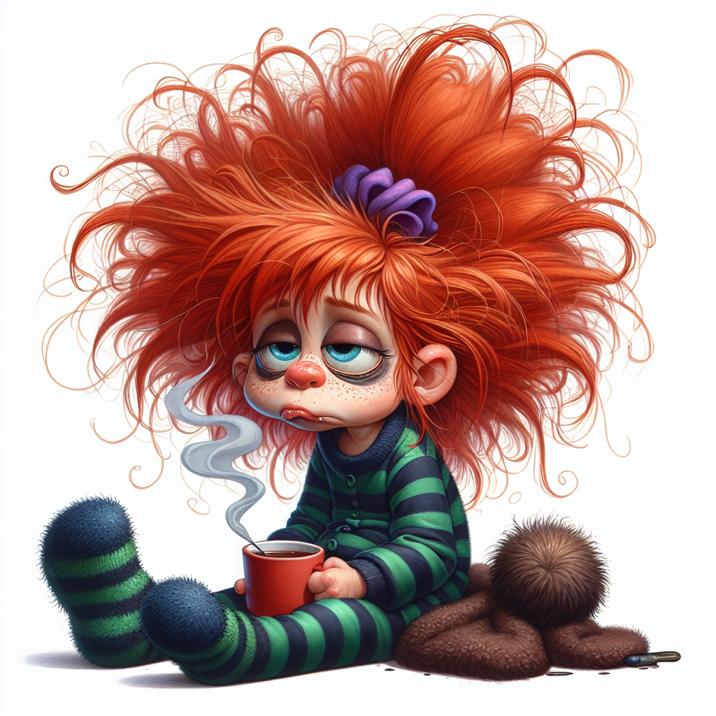 Me Before Coffee No. 3 — Red Top Morning Girl AI Art Print – Digital Download