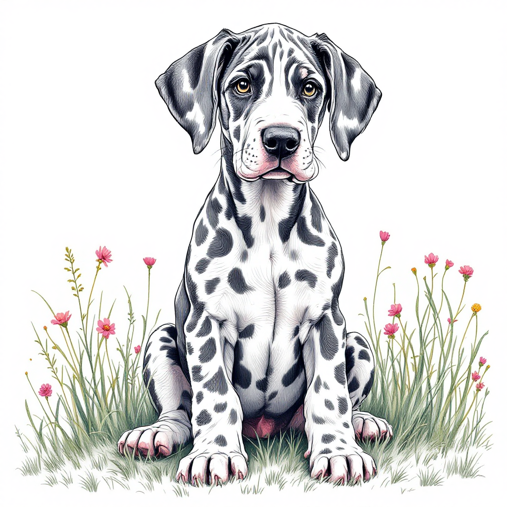 Great Dane Puppy in the Meadow