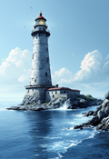 Stone Lighthouse on Rocky Coast Digital Print