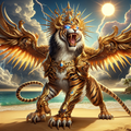 King of the Shore — Armored Tiger Guardian Beach Art Print