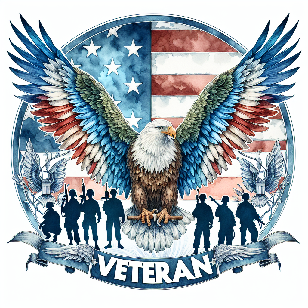 Veteran  Print - American Eagle Red/white/Blue wings with Flag
