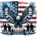 Veteran Print - Beautiful Black, Blue and White Large wings in front of American Flag