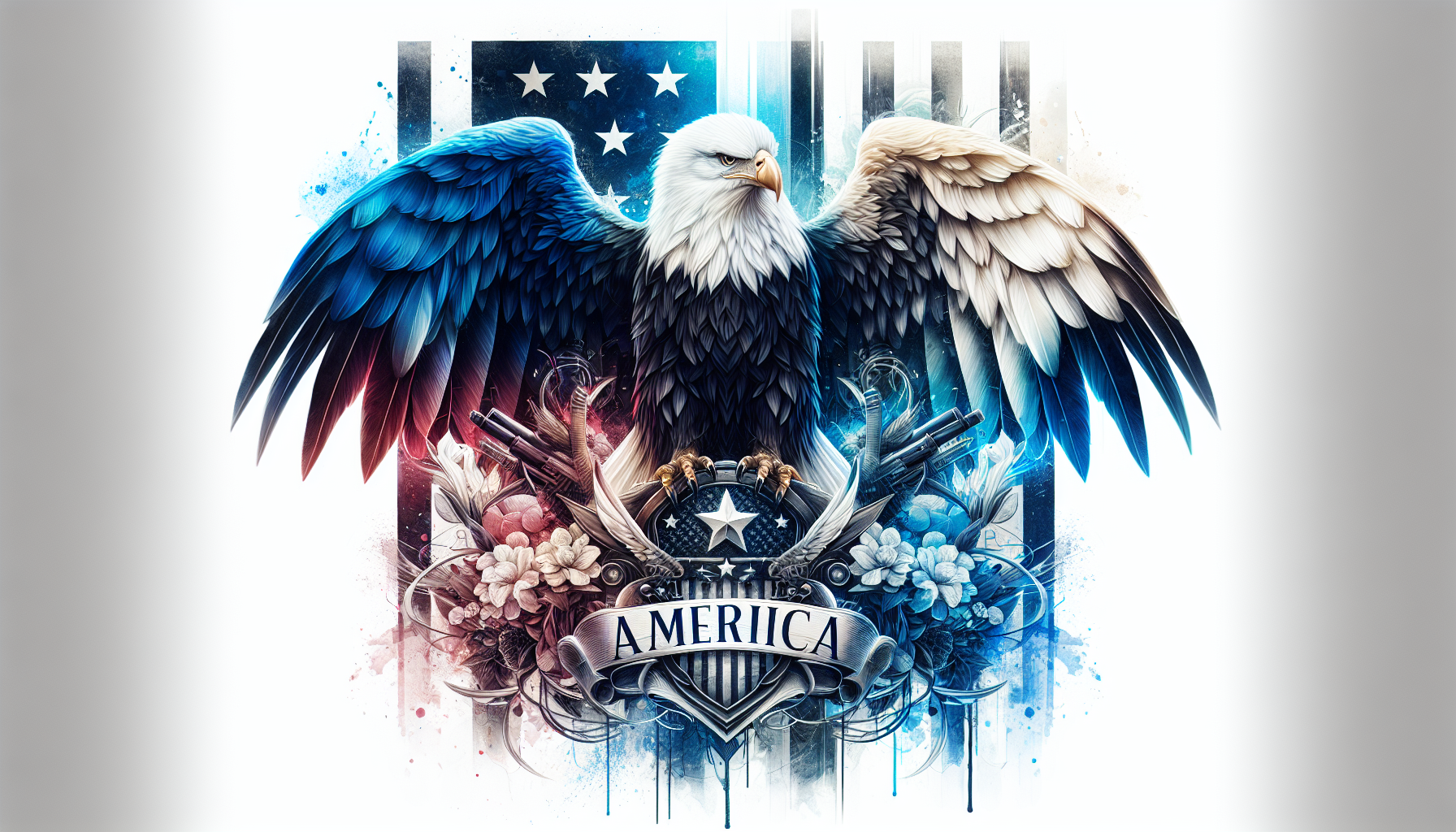 Veterans Print – AMERICA: A Bald Eagle with Clouds of Red and Blue