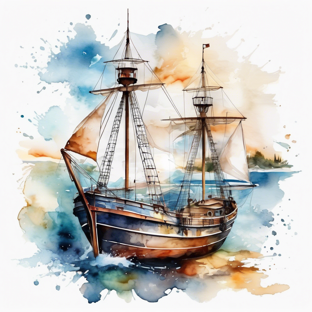 Watercolor Tall Ship at Sea Digital Print