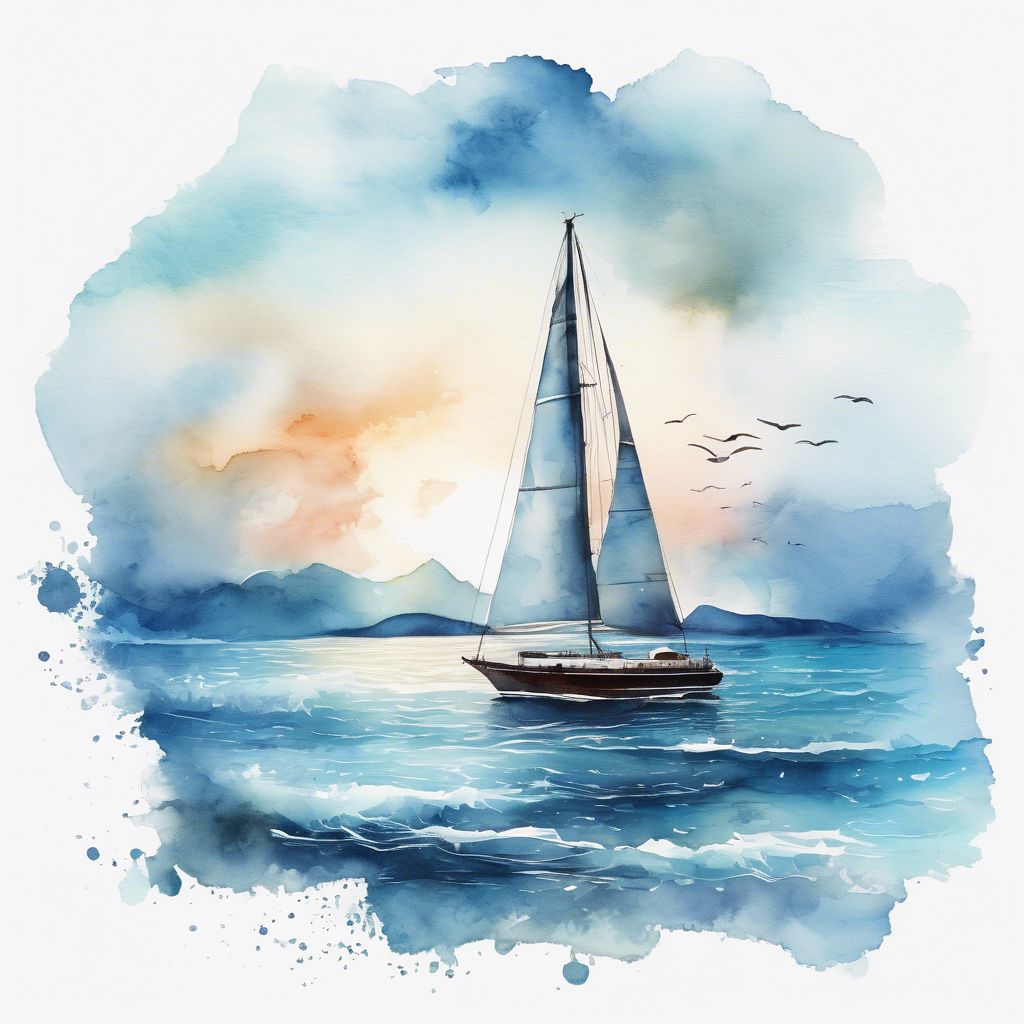 Watercolor Sailboat at Sea Digital Print