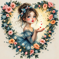 Fairy Blowing Kisses — Floral Heart Art Print