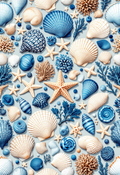 Coastal Shells & Starfish Pattern Digital Print