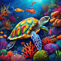 Tie-Dye Tide — Rainbow Sea Turtle Coral Reef AI Art Print – Digital Download