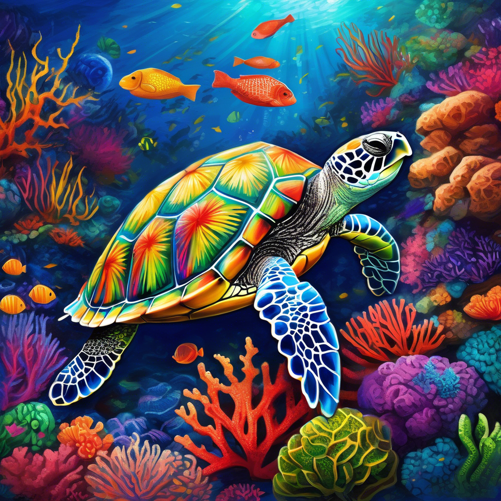 Tie-Dye Tide — Rainbow Sea Turtle Coral Reef AI Art Print – Digital Download